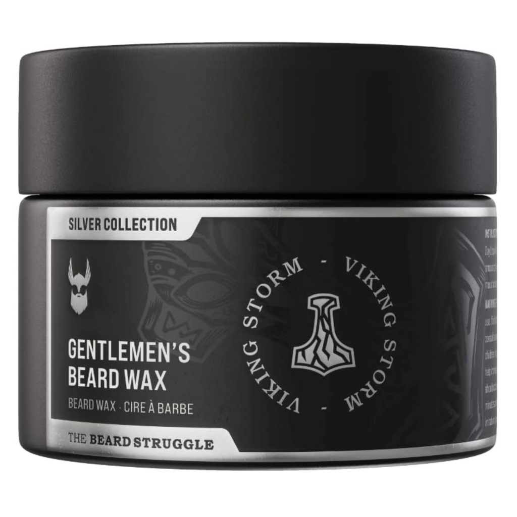 La barba de los caballeros &amp; Mustache Wax para los hombres por Beard Struggle - Viking Beard Wax Ayuda a Tame Style &amp; Groom - Silver Collection, Viking Storm - Moustache Wax, 50g / 1.76 US. oz.