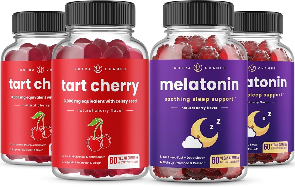NutraChamps Tart Cherry (2 Pack) &amp; Melatonin (2 Pack) para Muscle &amp; Sleep Support