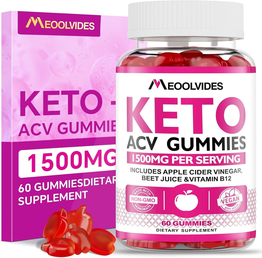Keto ACV Gummies - Apple Cider Vinegar con B6 &amp; B12, Vegan, Gelatin-Free, Keto Support, Detox Cleanse, Non-GMO, para Hombres &amp; Mujeres, 60 Condes