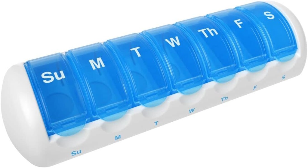 Ezy Dose Travel (7-Day) Pill, Medicine, Vitamin Organizer Box TEN Weekly, Daily Planner TEN Grandes Compartimientos Desmontables ANTE Lids Transparents ← Pack of 6