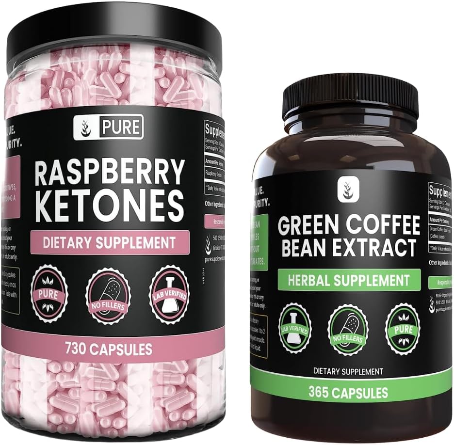 PURE ORIGINAL INGREDIENTS Raspberry Ketone and Green Coffee Bean Extract Bundle, Various Sizes, No Fillers, Lab Verified