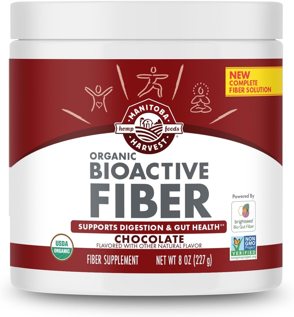 Manitoba Harvest Organic BioActive Fiber Supplement with 7g Fiber per Serving, Digestive Hemp & Psyllium Husk Powder, Non-GMO, Vegan & Kosher, 8oz, Chocolate