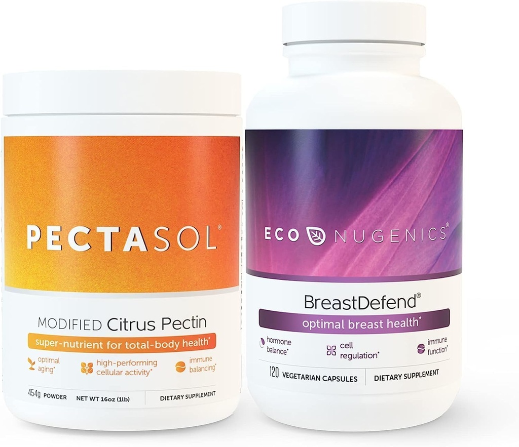 EcoNugenics promueve la salud materna y el apoyo celular - BreastDefend 120 cápsulas + PectaSol-C Citrus Modificados Pectin 454 Grams Bundle