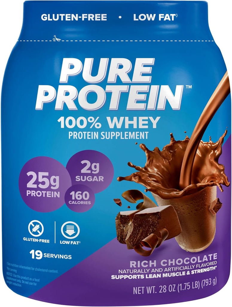 Proteína pura 100% Whey Protein Powder, Chocolate rico, 25 g Protein, 1,75 lb (Packaging May Vary)
