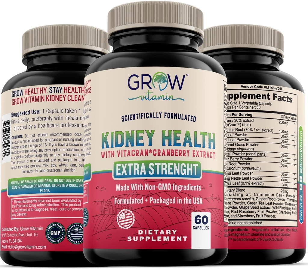 cultivar vitamina Premium Suplemento de limpieza de riñón – Powerful Kidney Support Fórmula con extracto de arándano ayuda a apoyar los riñones saludables " Urinary Tract Support– 60 cápsulas vegetarianas