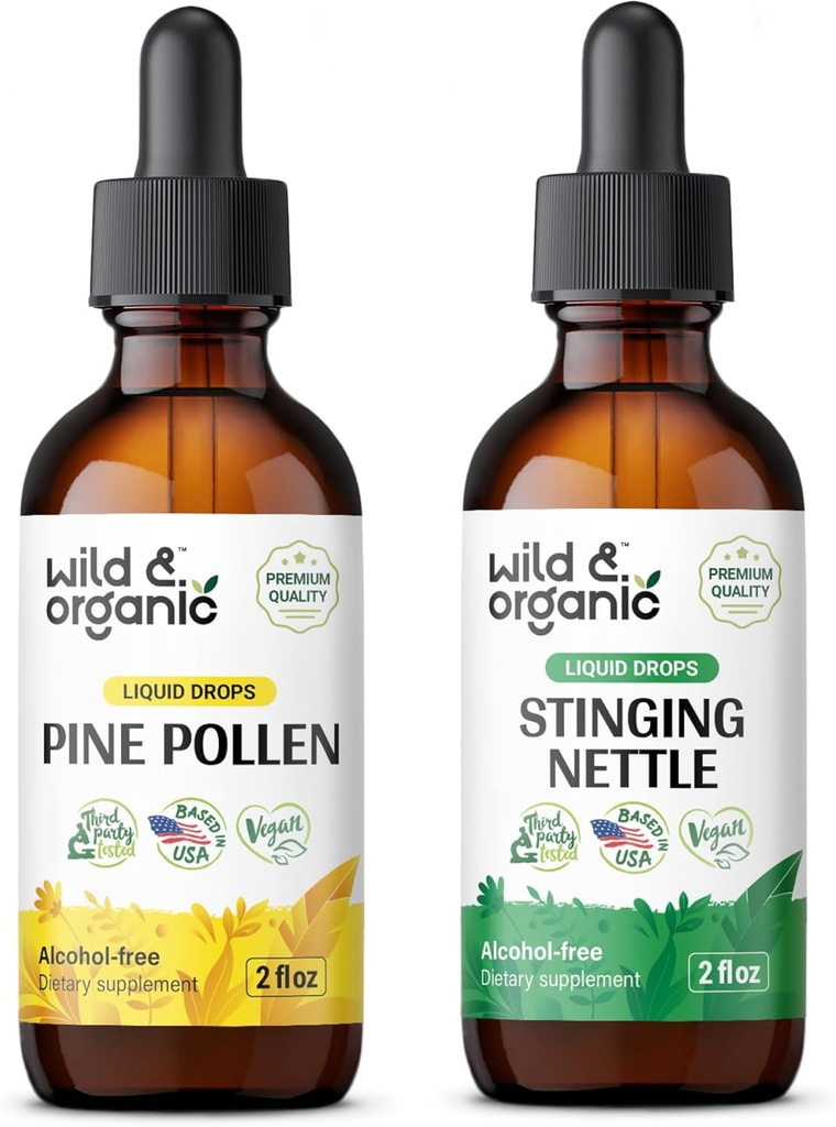 Wild &amp; Organic Pine Pollen Tincture 2 fl oz &amp; Stinging Nettle Root Tincture 2 fl oz