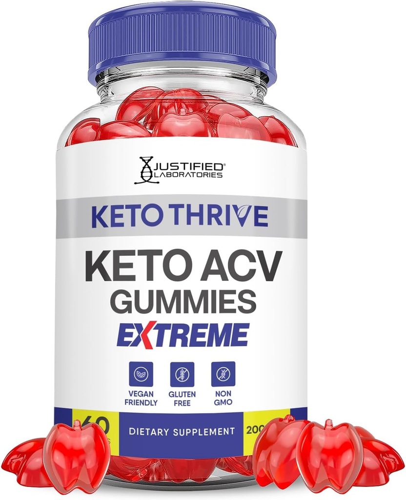 Laboratorios Justificados Keto Thrive Keto ACV Gummies Extreme 2000MG Keto Thrive Keto Gummies Apple Cider Vinegar Formulado con Pomegranate Beet Juice Powder B12 Vegan Non GMO 60 Gummys