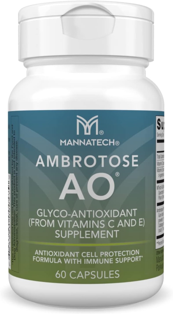 Mannatech Ambrotose AO 60 cápsulas cargadas w / vitamina C y vitamina E. ayuda al cuerpo contra los radicales libres. Suplemento de apoyo sin gluten, sin lácteos &amp; vegetarianos