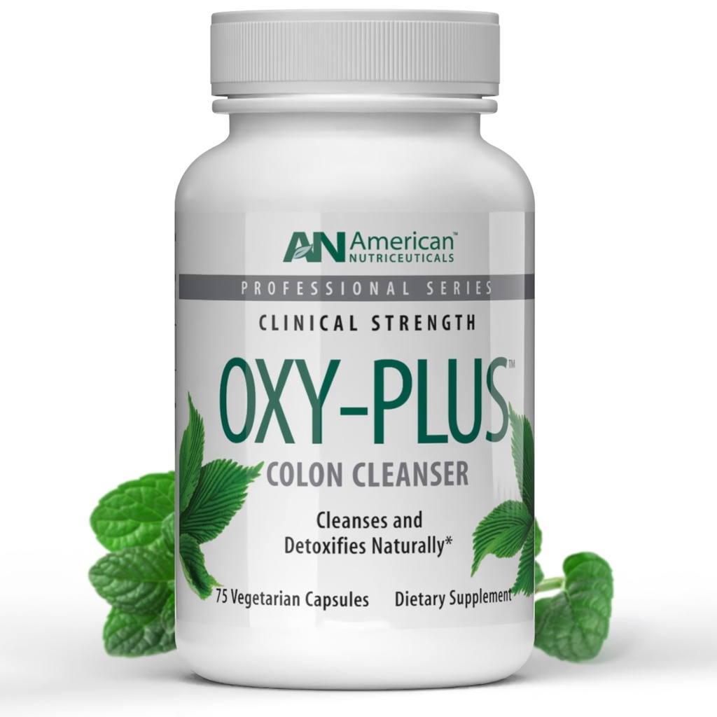 Nutriceuticals americanas - Oxy-Plus - Detox de limpieza de colon para el alivio - Reduce el metal pesado -Estreñimiento Alivio para Mujeres, Hombres, Adultos - Actuación rápida , Sin gas / Bloating - 75 cápsulas (3-4 Fuente semanal)