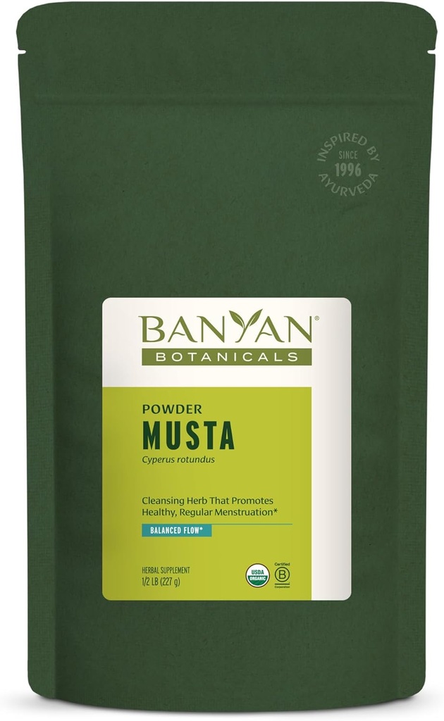 Banyan Botanicals Musta Powder – Organic Cyperus Rotundus – Natural Ayurvedic Herbal Menstruation Supplement – Liver Health Supplement and Digestion Aid* – 1⁄2 lb. – Non-GMO Sotainably Sourced Vegan