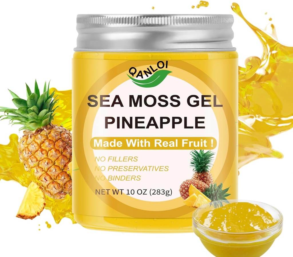 Orgánica Mos de Mar Gel,(10OZ) Irlandés Seamoss Gel Hecho con frutas frescas reales,Gluten-Free limitadaVegan Amistoso complejoNon-GMO Superalimentos con todas las vitaminas naturales esenciales,Minerales (Pineapple)