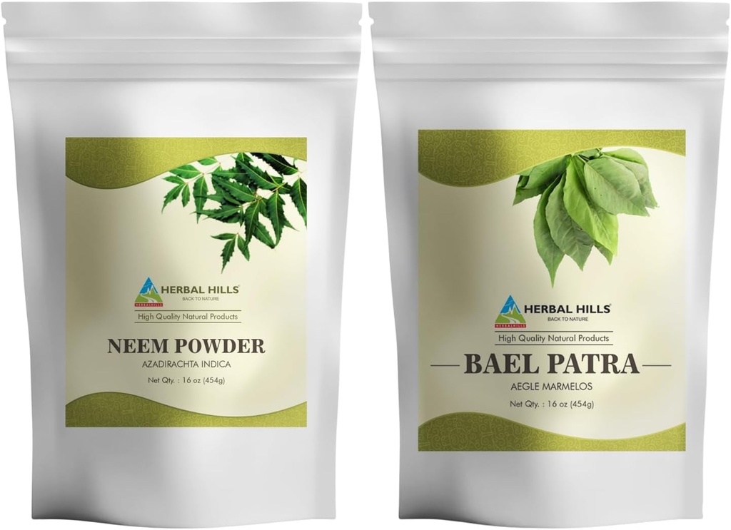 HERBAL HILLS Neem Leaf Powder y Bilva Bael Powder Pack de 2 Combo