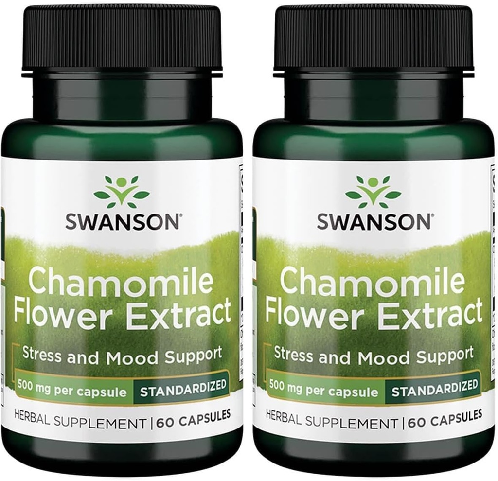 Swanson Chamomile Flower Extract 500 Milligrams Estándarizado a 1,2% Apigenin 6 mg por cápsula 60 cápsulas (2 Pack)