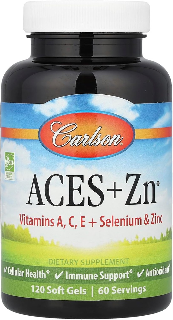Carlson - ACES + Zn, Vitaminas A, C, E + Selenium " Zinc, Cellular Health " Immune Support, Antioxidant, 120 Softgels
