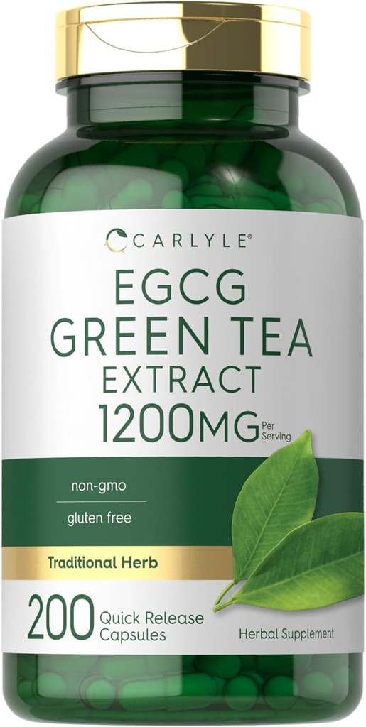 Carlyle EGCG Green Tea Extract Supplement TEN 1200mg TEN 200 Capsules ← Non-GMO y Gluten Free