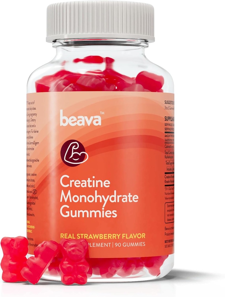 Gummies de Monohidrato de Creatina - 30 Servings - Vacas de Creatina Vegan para el crecimiento muscular, recuperación muscular, recuperación de entrenamiento, resistencia anaeróbica - No Cargando Fase - Sin Bloating - Fresa - Bajo azúcar