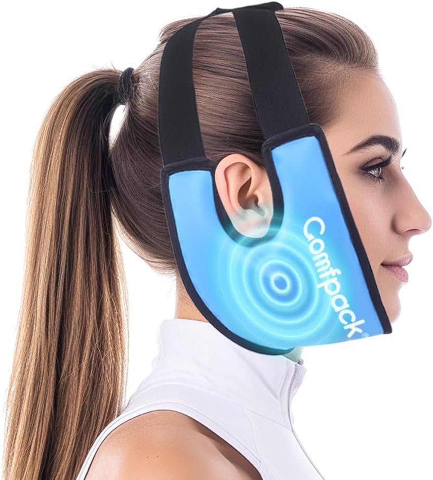 Tejido de la Sabiduría Ice Pack Head Wrap con Ear Hole Design, FSA Eligible, Soft Face Ice Pack Reutilizable Gel Hot Cold Therapy para TMJ Doin Relief, Oral Surgery, Face Swelling, Tonsillectomy Recovery