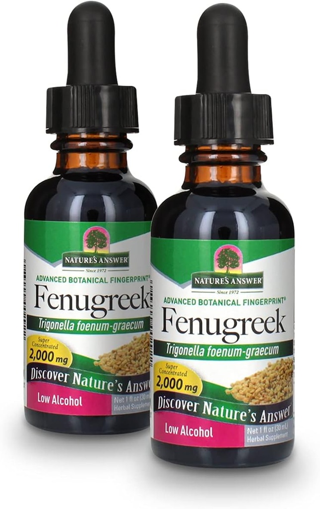 Nature's Answer Fenugreek Seed with Organic Alcohol 2000mg 1oz Extract | Female Reproductive & Lactation Support | Natural Menopause Aid | Gluten-Free, Non-GMO, Vegan | 2 Pack