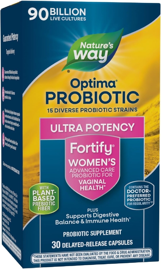 Camino de la Naturaleza Fortalecer Optima Probiótico para Mujeres, Ultra Potency Probiotic for Vaginal Health*, 90 Billion Live Cultures, Supports Digestive Balance and Immune Health*, 30 Capsules (Packaging May Vary)