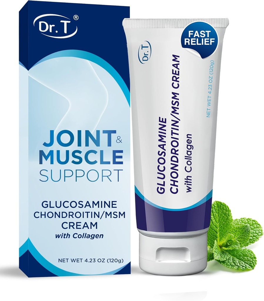 Dr. T Glucosamine Chondroitin Cream - Fórmula Premium con MSM y Collagen para el trastorno mixto y muscular - Mantiene la fuerza conjunta, flexibilidad y movilidad muscular - 4.23 oz / 120g (1 Pack)