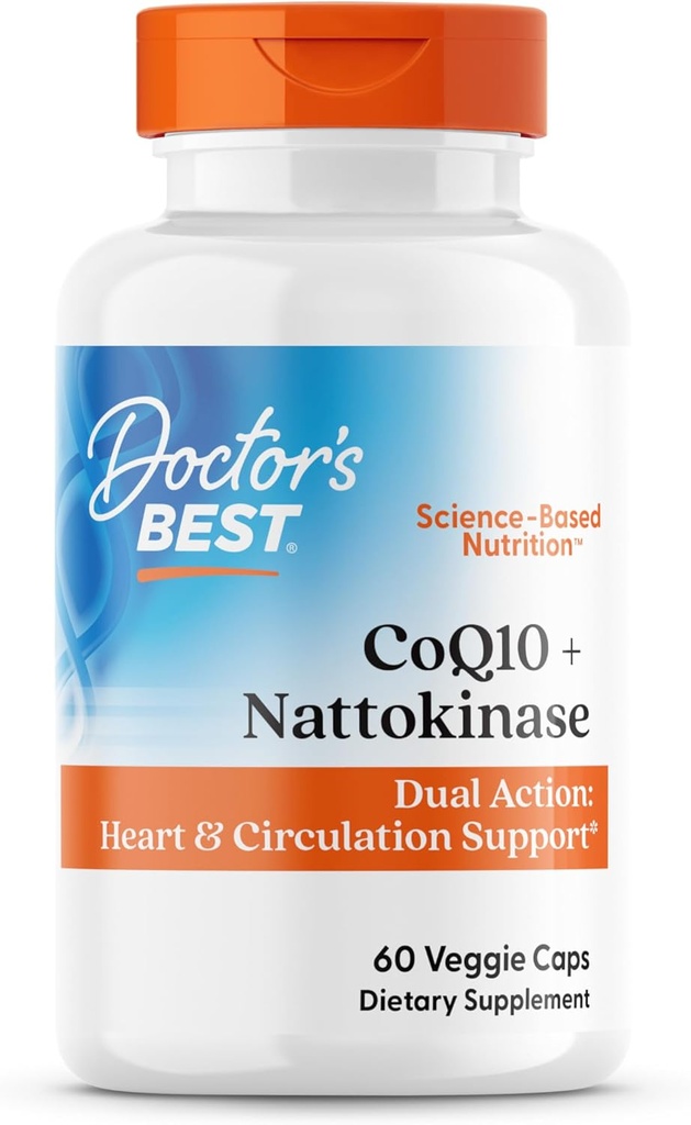 Mejor CoQ10 100 mg + Nattokinase 2000FU, soporta el apoyo al corazón y la circulación, no GMO, Gluten Free, Vegan, 60 cápsulas vegetarianas