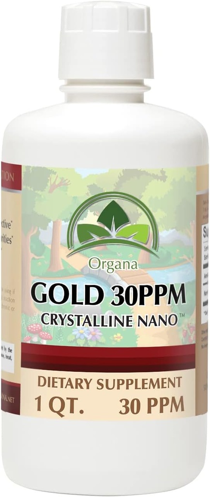Organa Pura Cristalina Suplemento de Oro Líquido - 30 PPM - Minerales Colloidales 32 onzas