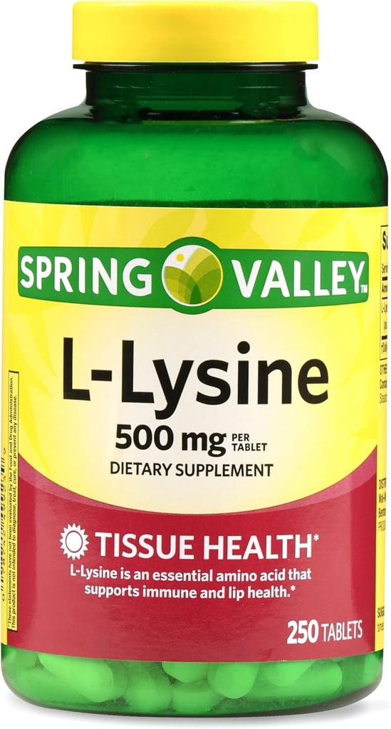 L-Lysine 500mg 250 Tabletas – Suplemento esencial de Lysine para el soporte del sistema inmune, la piel, la propina y la salud del tejido, Lysin, Lisina, L lisina libre de gluten 500 Mg para el bienestar diario