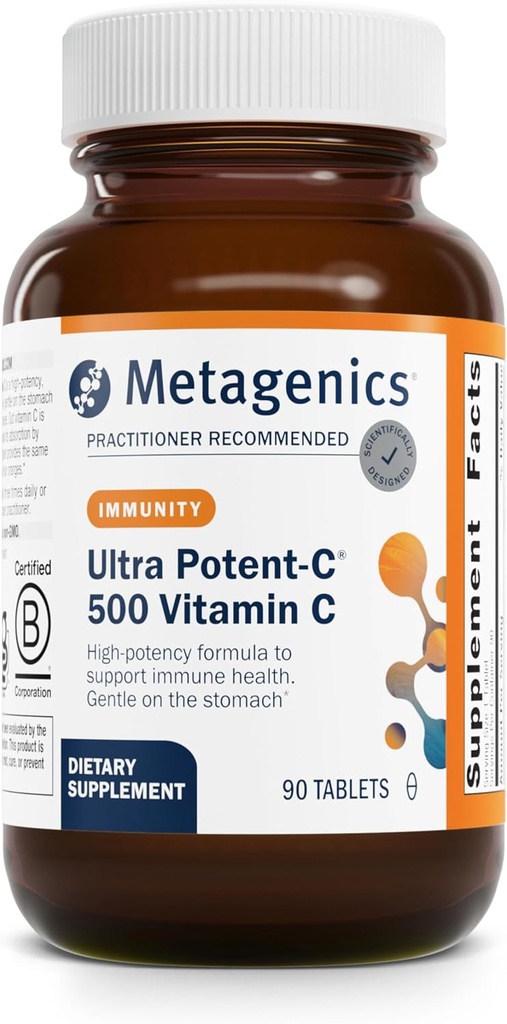 Metagenics Ultra Potent-C 500 - Suplemento de vitamina C amortiguada para soporte inmunitario, defensa antioxidante y formación de colágeno - Gentil, estómago-Amén, no GMO, libre de gluten - 90 tabletas