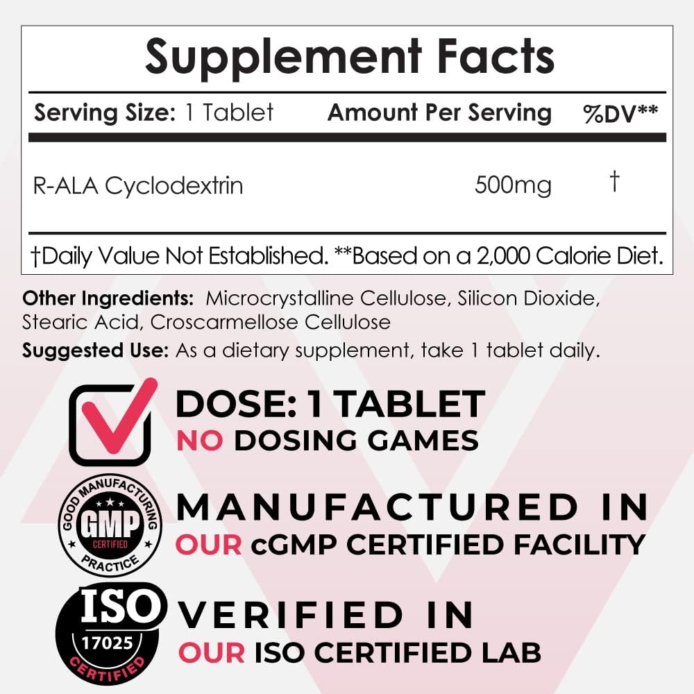 Nootropics Depot R-ALA Cyclodextrin Complex Tablets ← Optimized R-Alpha Lipoic Acid Silencio 30 Conde