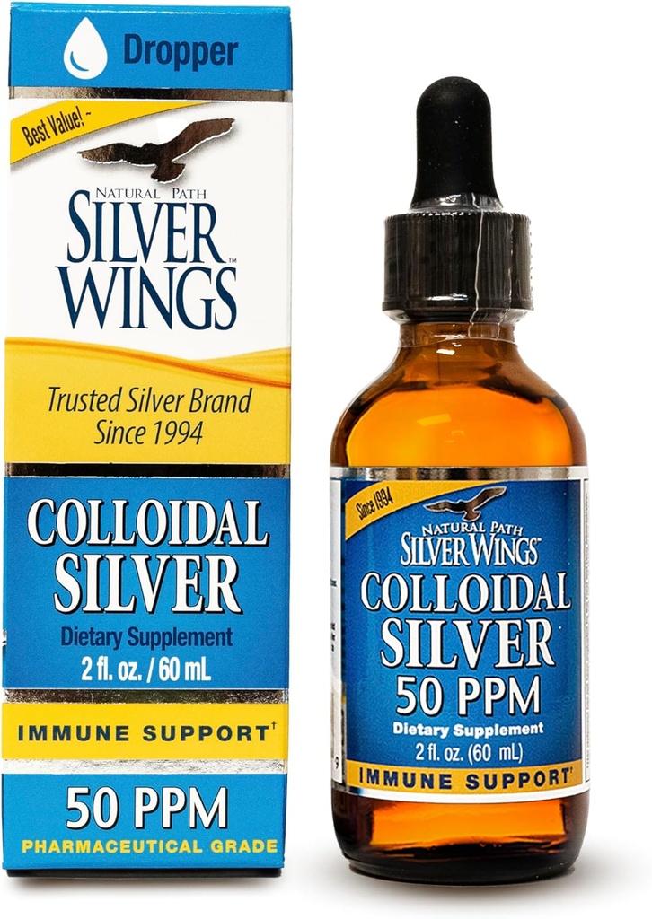 Natural Path Alas de Plata Colloidal Plata 50ppm (250mcg) Immune Support Suplemento 2 fl. oz. Dropper