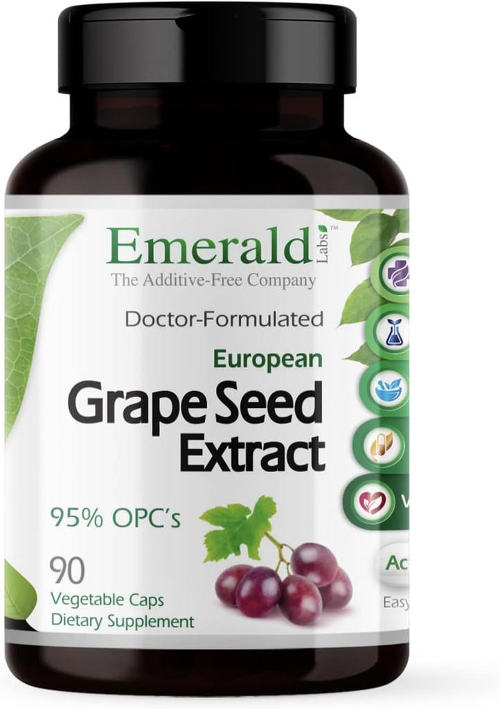 EMERALD LABS European Grape Seed Extract - Antioxidant &amp; Immune Support Supplement - Supports Healthy Blood Flow - 90 Vegetable Capsules (90-Day Supply)