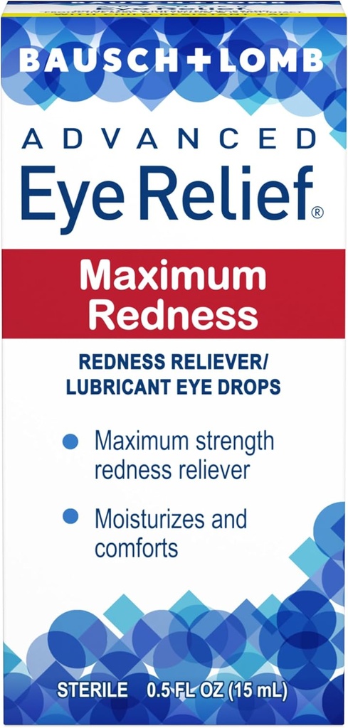 Bausch & Lomb Advanced Eye Relief Maximum Redness Lubricant Eye Drops from 0.5 Fl Oz (15 mL) - Pack of 5
