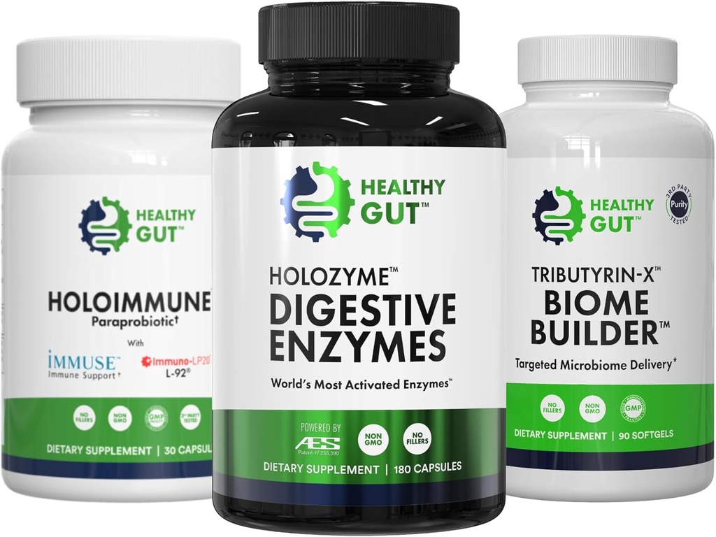Saludable Gut 30 Day Leaky Gut Bundle ← HoloZyme, 180 Capsules, HoloImmune, 30 Capsules, y Tributyrin-X, 90 Softgels