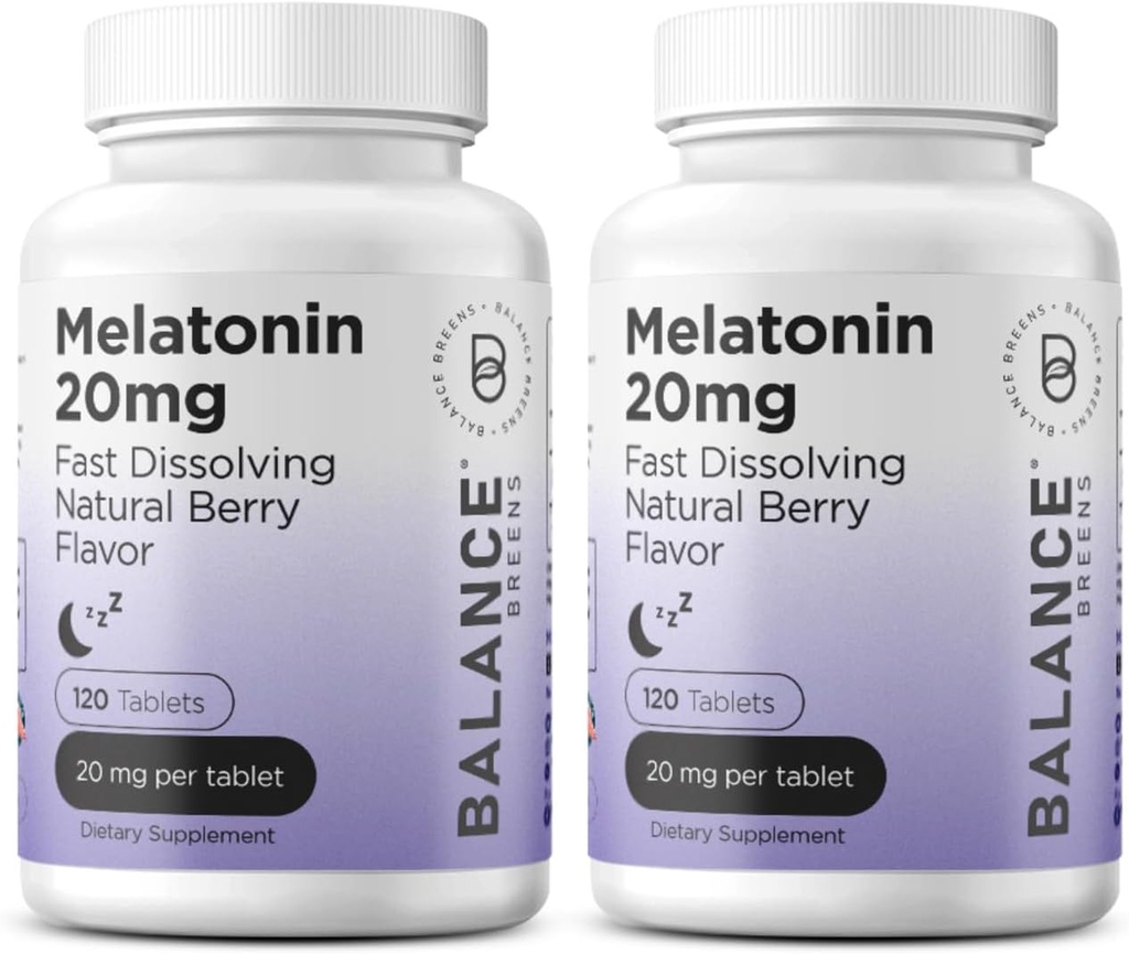 Melatonin 20mg Tablas rápidas de disuelve - Alta potencia, Actuación rápida, Asistencia natural para el sueño - Ayudas para el sueño para adultos - Fórmula libre de drogas - 120 pastillas para dormir - Pack de 2