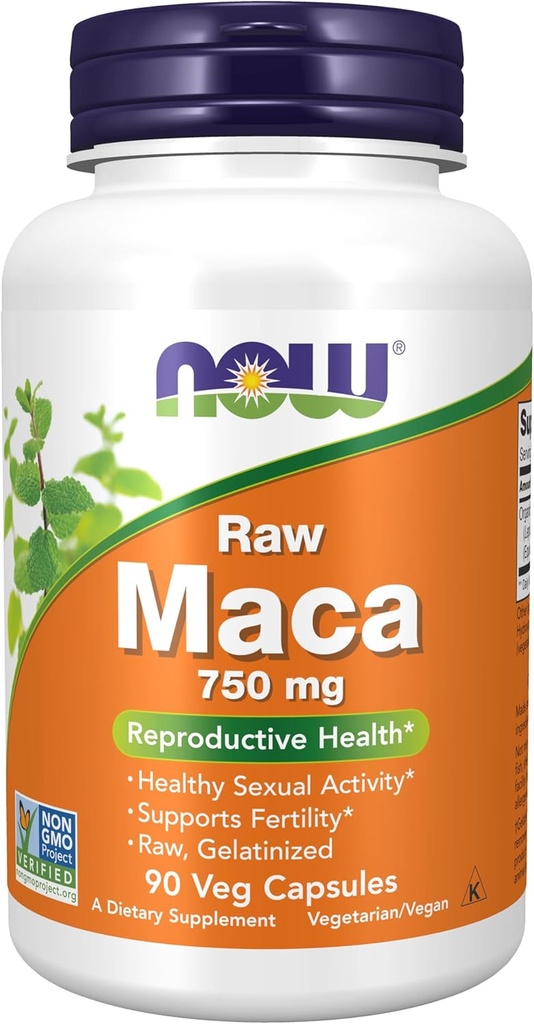AHORA Suplementos de alimentos, Maca (Lepidium meyenii) 750 mg Raw, salud reproductiva*, 90 cápsulas de verduras