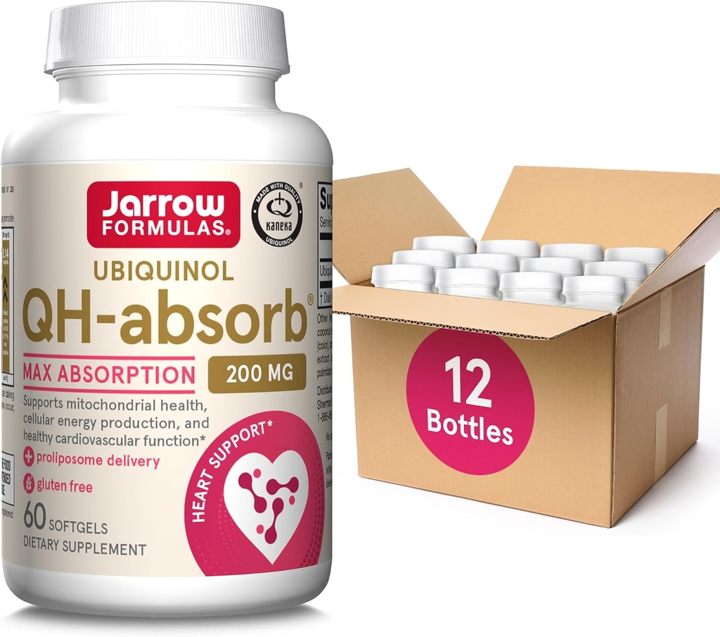 Fórmulas Jarrow QH-Absorb, 200 mg, Suplemento dietético Ubiquinol para la función cardiovascular saludable, 60 Softgels, 60 Day Supply (PACK OF12)