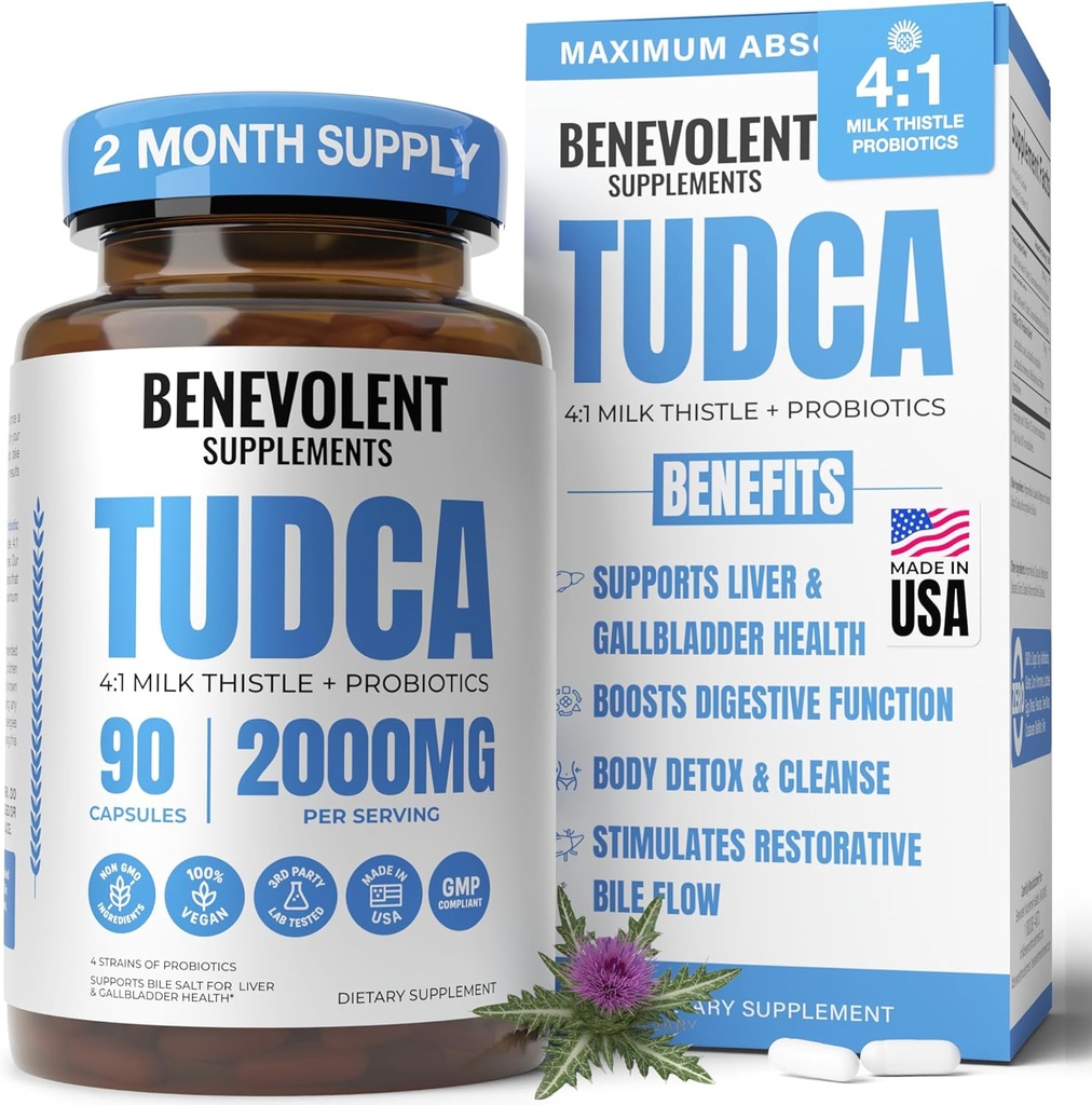 2000mg TUDCA Bile Salts Suplemento Complejo ← Soportes Liver Detox &amp; Cleanse, Gallbladder, Gut & Kidney Health ← 4:1 Milk Thistle + Probiotics for Max Absorption vidas EE.UU.