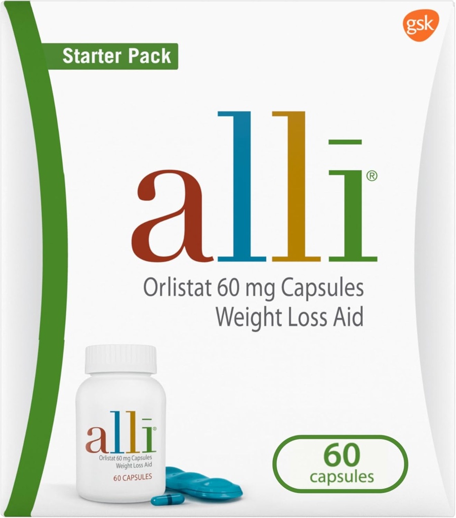 Alli Diet Weight Píldoras Suplemento, Orlistat 60mg Capsules Starter Pack, Ayuda para la pérdida de peso sin receta, 60 conteo(Pack of 1)