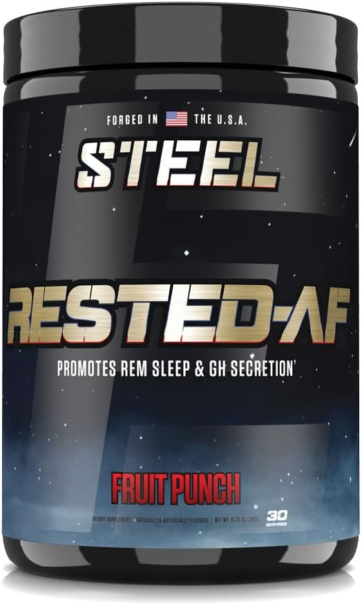 Steel Supplements Rested-AF I Deep Sleep Aid and Muscle Recovery Powder with GABA & Valerian Root Extract | Stress Relief and Cognitive Support | 30 Servings (Fruit Punch)