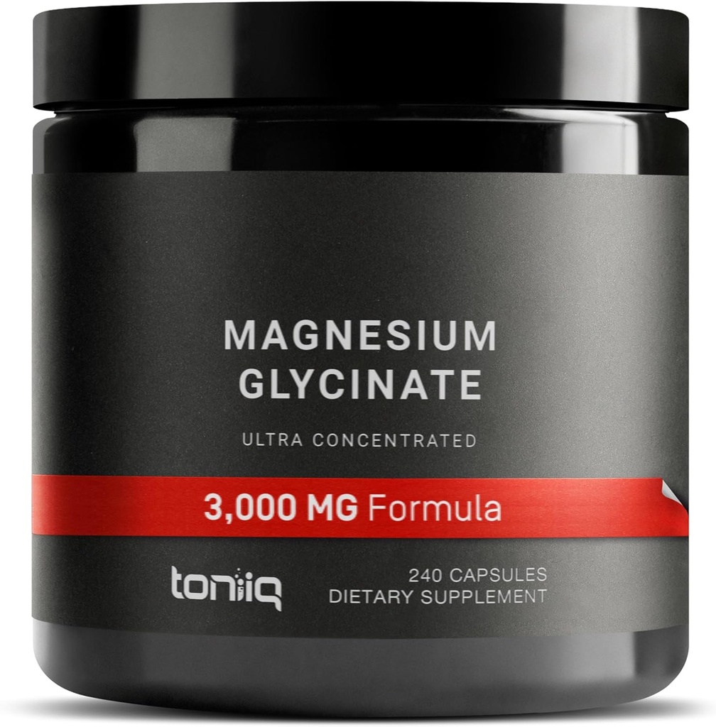 Toniiq 3000mg Ultra High Strength Magnesium Glycinate - 20% Purified to Contain 600mg de Magnesio Elemental - Suplemento Magnesio Chelated y Bioavailable - 240 cápsulas vegetales