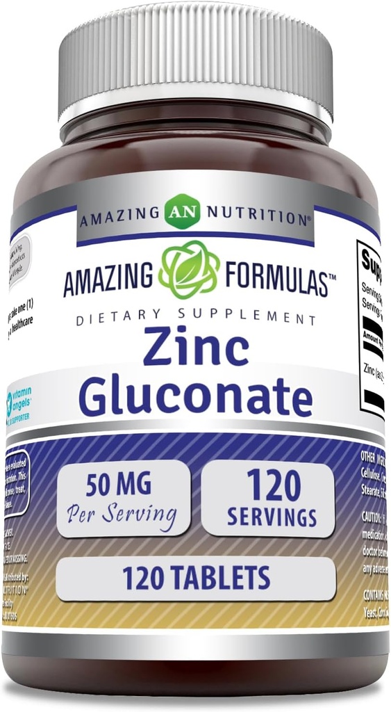 Fórmulas asombrosas Zinc Gluconate Suplemento TENIDO 50 Mg Por Serving TENIDO Tablets ← Non-GMO TENIDO Gluten-Free TEN Made in USA (120 Conde)
