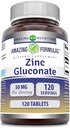 Fórmulas asombrosas Zinc Gluconate Suplemento TENIDO 50 Mg Por Serving TENIDO Tablets ← Non-GMO TENIDO Gluten-Free TEN Made in USA (120 Conde)