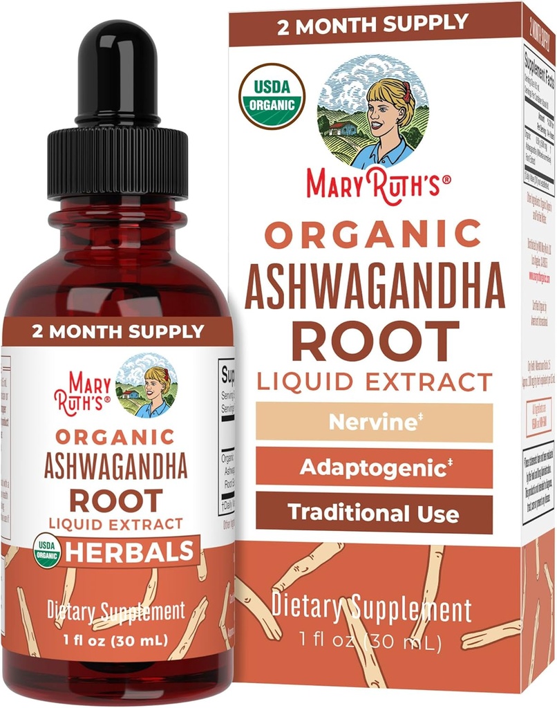 MaryRuth Orgánicas Ashwagandha Root Silencio USDA Orgánica Ashwagandha Líquido gotas Silenciosas Alivio, Calma Natural, Relajación y Mood Apoyo Suplemento Silencio Adaptogenic Silencio Nervine Silencio Vegan Silencio No-GMO Silencio 60 Serviciones