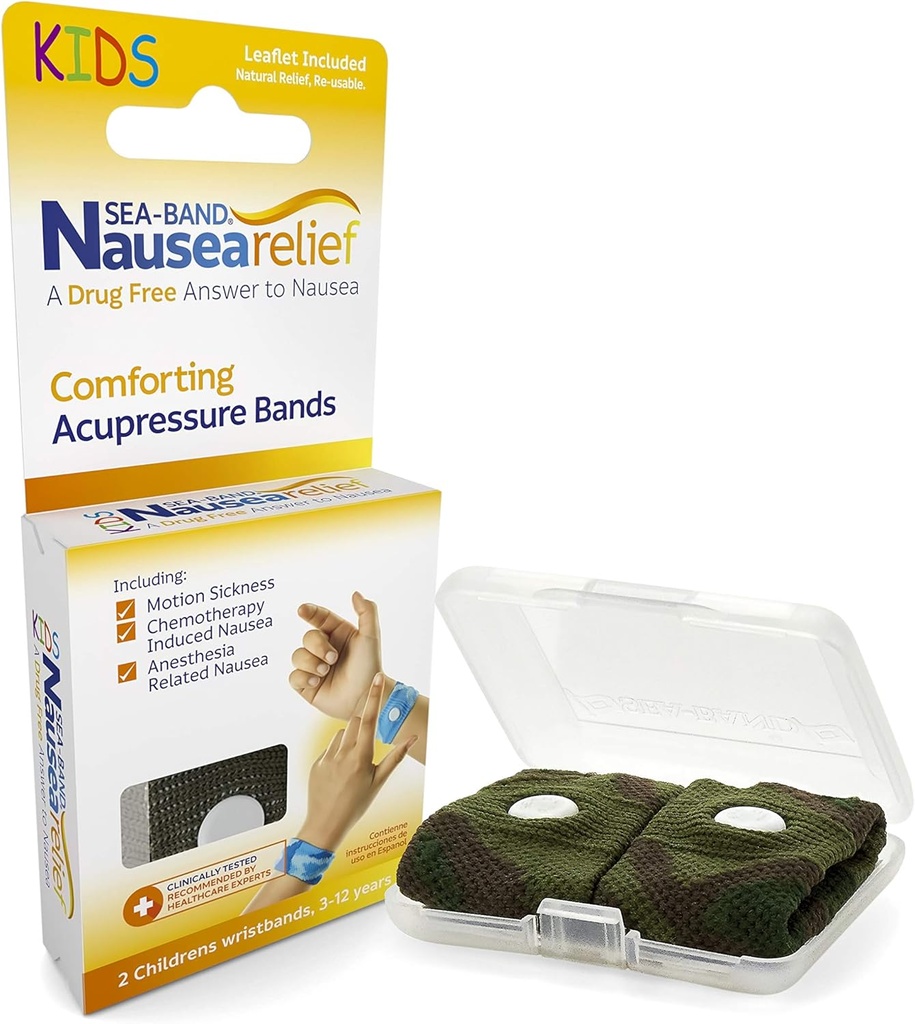 Mar-Band Anti-Nausea Agupressure Wristband for Motion &amp; Morning Sickness, Niño, 1 Pareja Camouflage