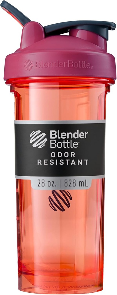BlenderBottle Shaker Bottle Pro Series Perfecto para Protein Shakes y Pre Workout, 28-Once, Full-Color Coral