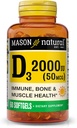 MASON NATURAL Vitamina D3 2,000 UI Ultra Strength, soporta la densidad de los huesos, la fuerza &amp; salud inmunitaria, 60 Softgels