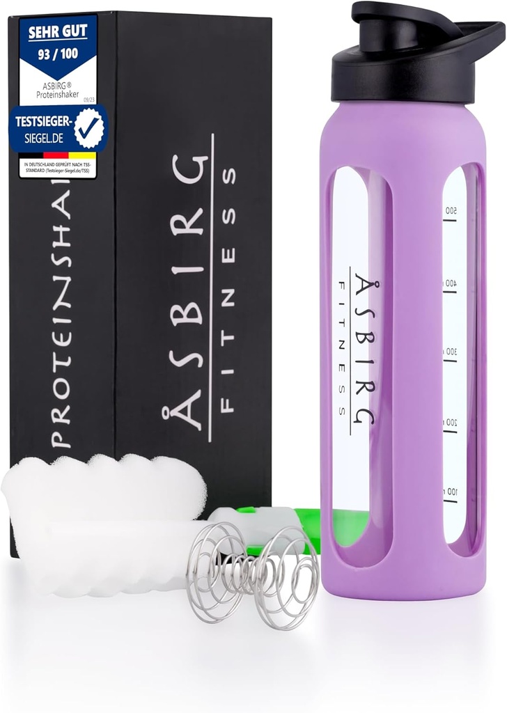 Bicicleta de agitador de proteínas 24 oz - BPA-libre, tapa impermeable, bola de mezcla de acero inoxidable " Silicone Sleeve – Agitador de gimnasia para sofocitos, Shakes " Pre-Workout – Pastel Purple