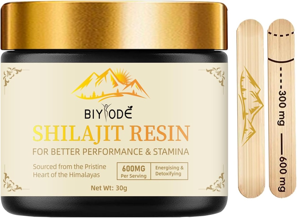 600mg Shilajit Himalayan Shilajit Resin - Pure Gold Grade 100% Organic Shilajit with Fulvic Acid &amp; 85+ Trace Minerals Complex for Energy &amp; Immune Support for Men &amp; Women 30 Grams (1 Pcs)
