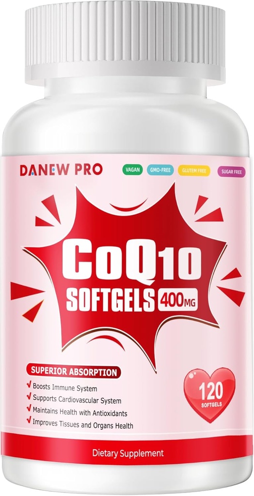 CoQ10-400mg-Softgels con PQQ, BioPerine &amp; Omega-3, Coenzyme Q10(Ubiquinona) Suplemento para Alta Absorción, Potencial Antioxidante, Corazón de apoyo &amp; Producción de energía, 120 Servimientos
