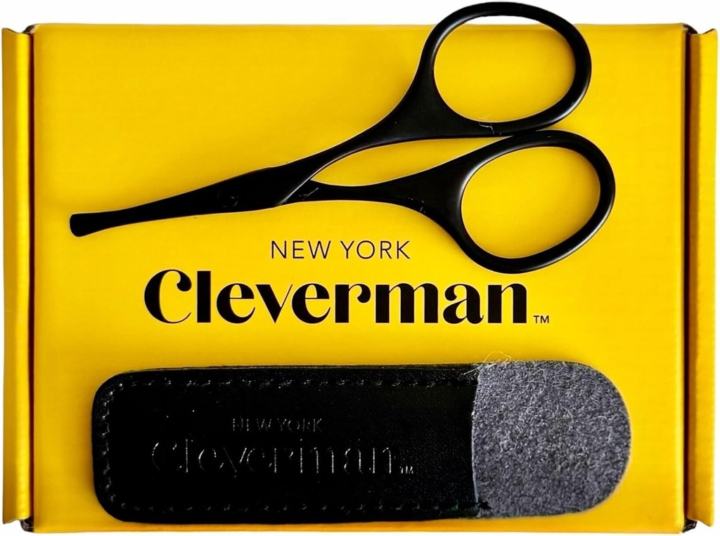 Tijeras de pelo faciales de Cleverman Premium – Tijeras de pelo de nariz profesional, cuchillas de seguridad curvadas y consejos redondeados para ceja, bigote, barba, corte de pelo de oído. Herramientas de baño de acero inoxidable para hombres